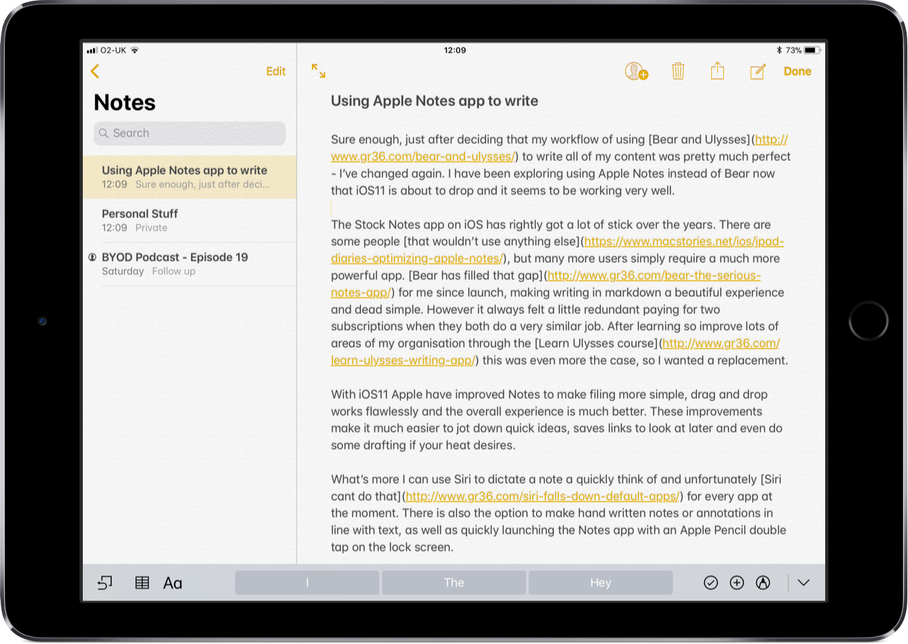 apple notes ios11